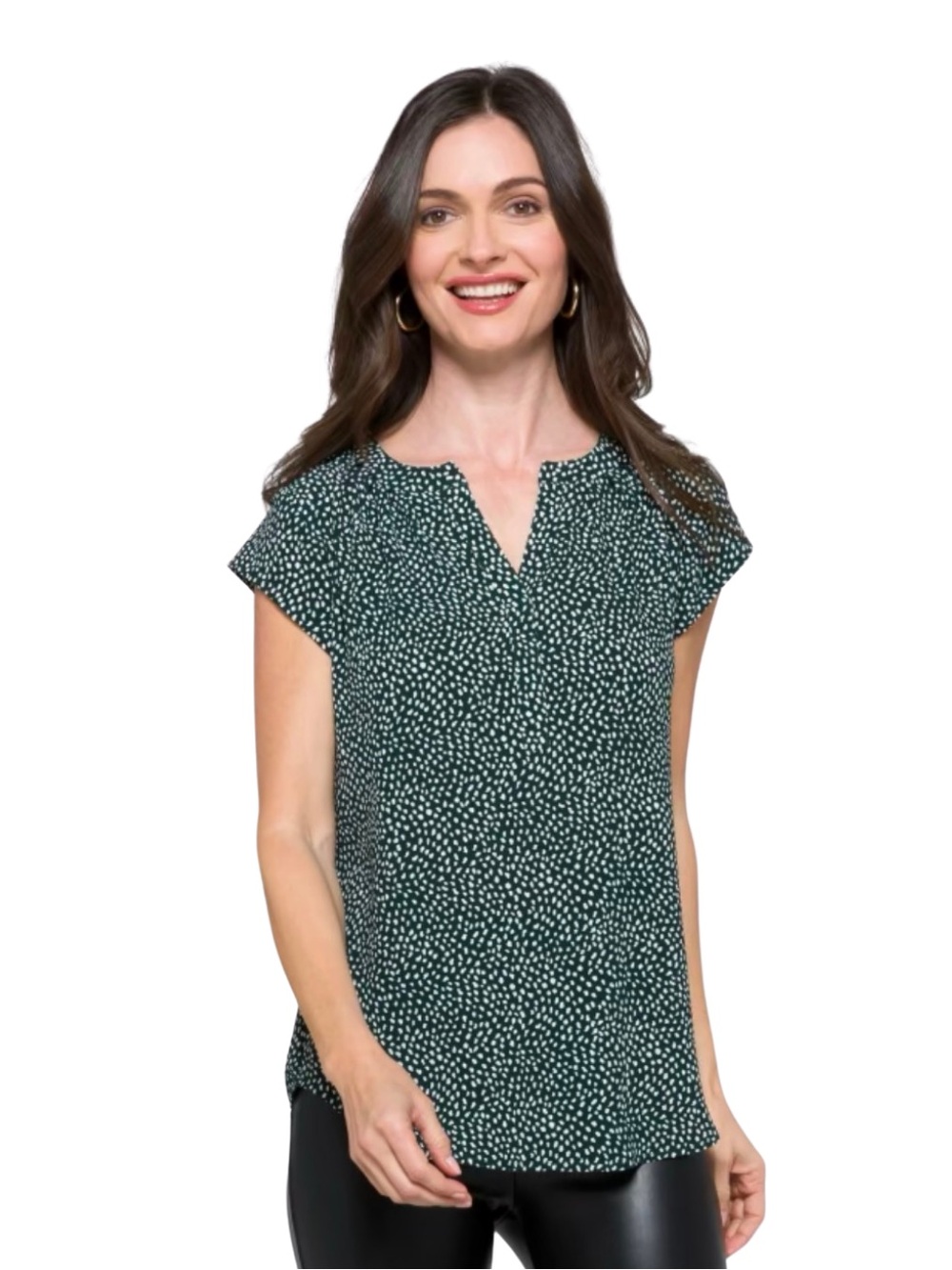 41 Hawthorn Morey Split Neck Short Sleeve Blouse, Green Polka Dot, S